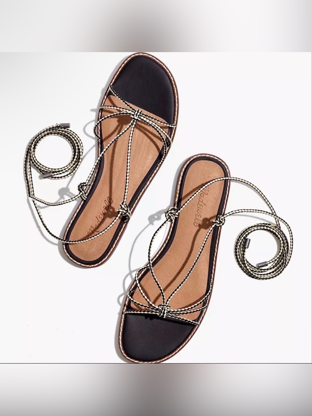 MADEWELL Katya Lace-Up Black & Tan Braided Lace-Up Sandals